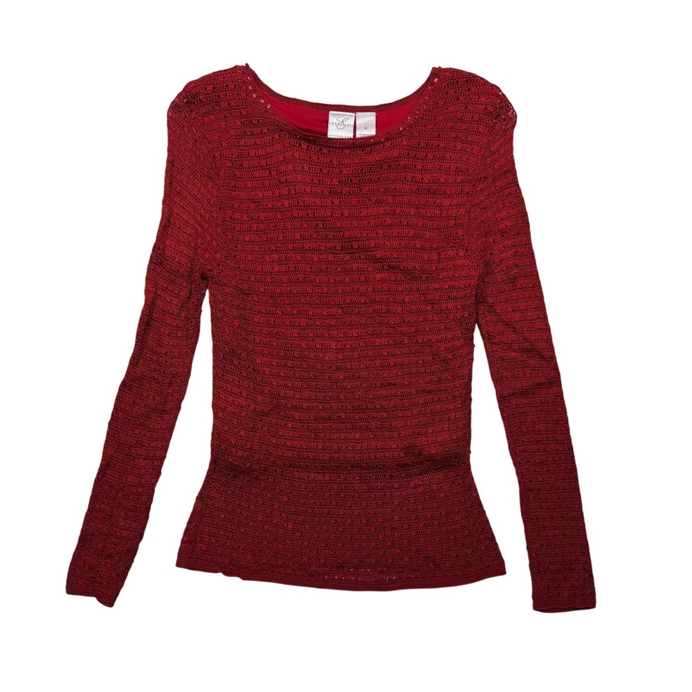 Emma James Red Open Knit Sequin Long Sleeve Sweater Top Medium